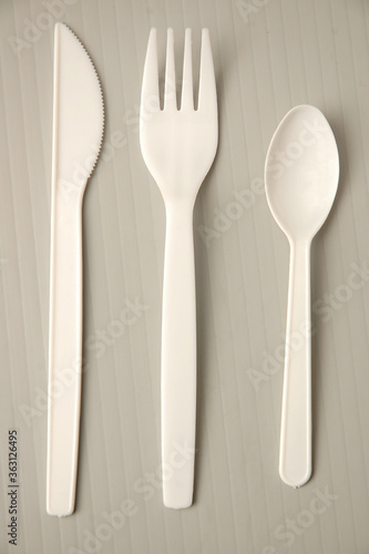 Plastic cutlery set with fork  Knife and spoon for background