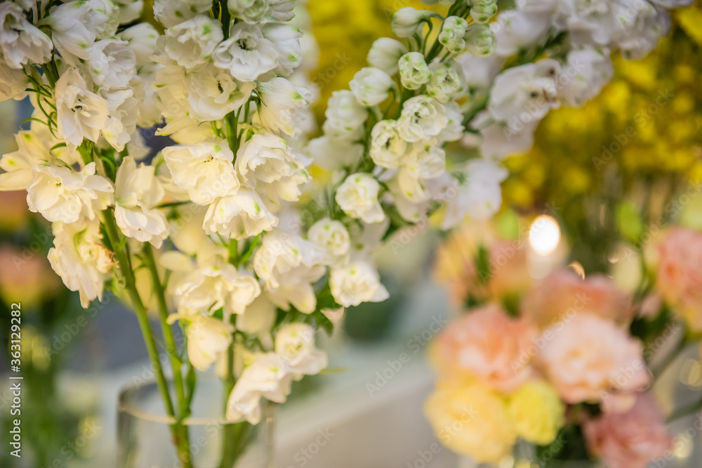 Beautiful pastel flowers decoration on table