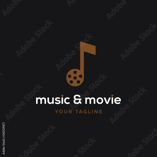 cinema movie film roll and note music logo design template