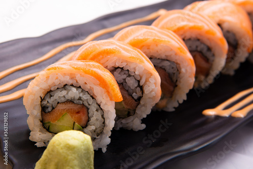 Wallpaper Mural japanese salmon  roll with spicy mayo sauce Torontodigital.ca