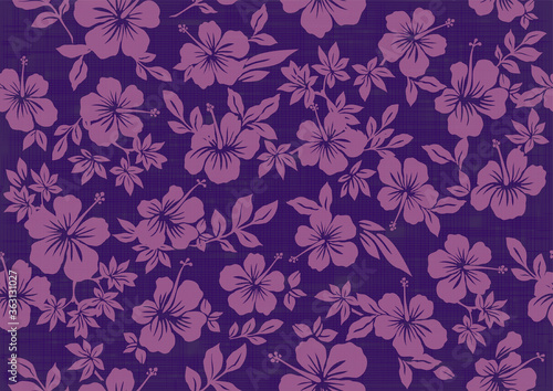 Background illustration with hibiscus pattern for vintage aloha shirt design. seamless.purple.