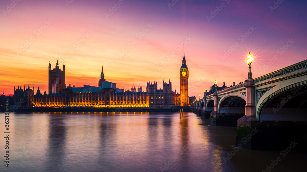 Big Ben and the Houses of Parliament at Sunset, Westminster, London, UK