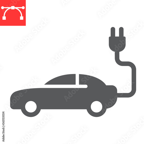 Electric car glyph icon, energy and ecology, electrical transport sign vector graphics, editable stroke solid icon, eps 10.