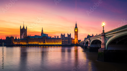 Big Ben and the Houses of Parliament at Sunset, Westminster, London, UK