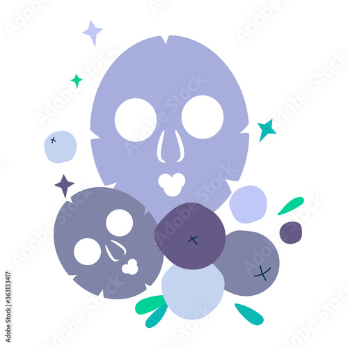 Illustration with masks for face skin. natural skin care masks based on blueberry and bilberry. Modern design for packaging, paper, fabric