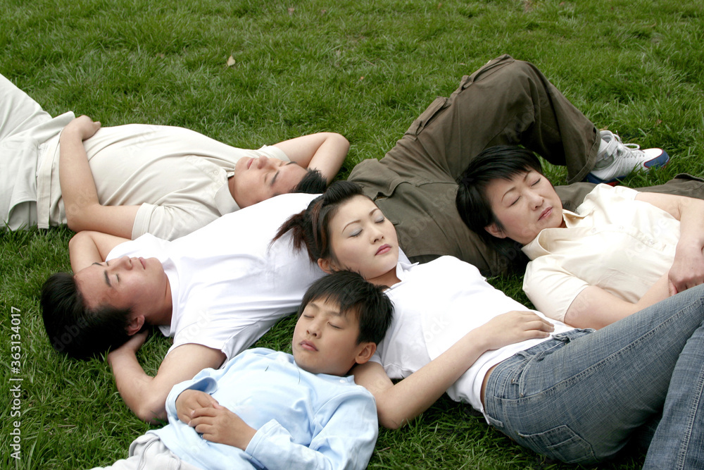 A family sleeping on the grass A family sleeping on the grass