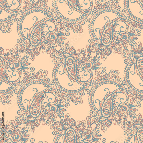 Seamless Asian Textile Background. Paisley Pattern