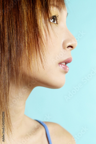 Side shot of a woman s face