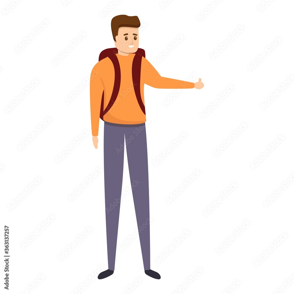 Hiker hitchhiking icon. Cartoon of hiker hitchhiking vector icon for web design isolated on white background