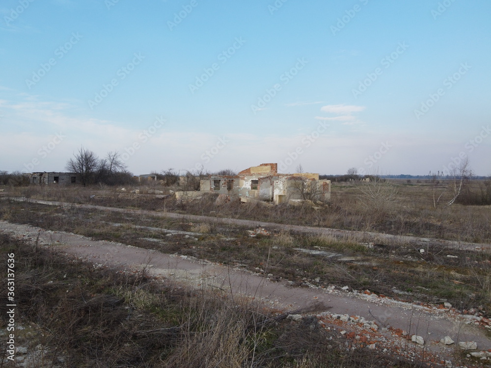 The ruins of an old livestock enterprise, aerial view. The ruins of an old livestock enterprise, aerial view.