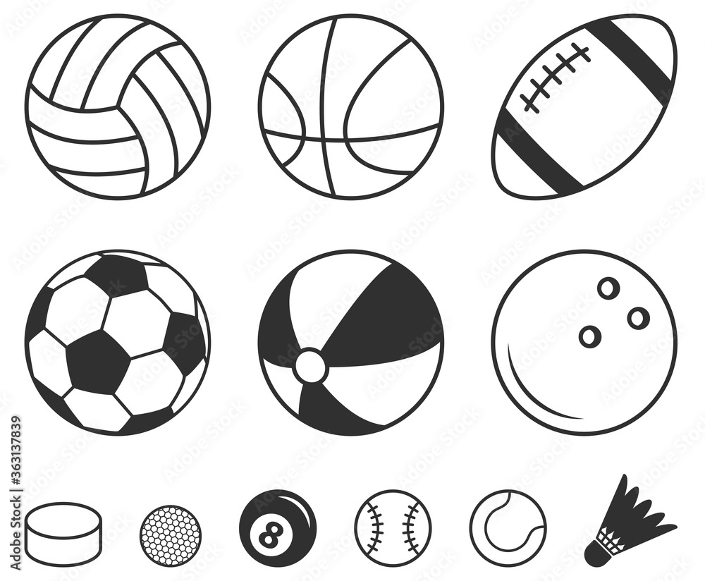 Sport balls. Vector silhouettes isolated on white.