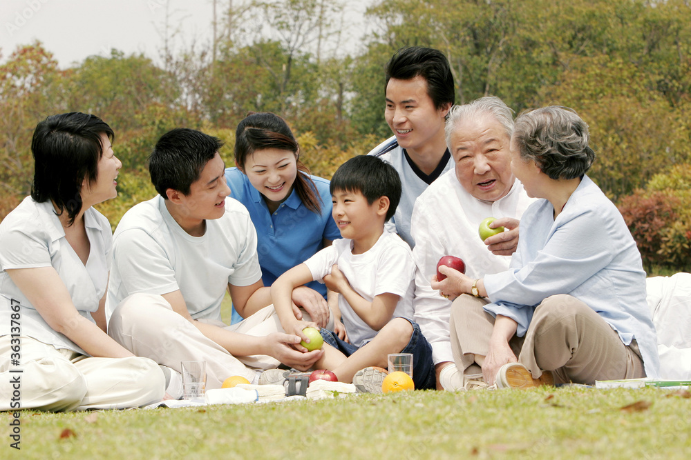 A big family picnicking in the park A big family picnicking in the park