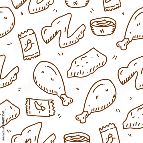 Chicken seamless pattern draw in doodle style with brown color suitable for background or wallpaper 
