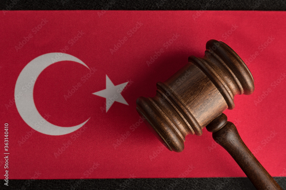 Judges hammer on the flag of Turkey. Close up. Law and Justice . Constitutional law