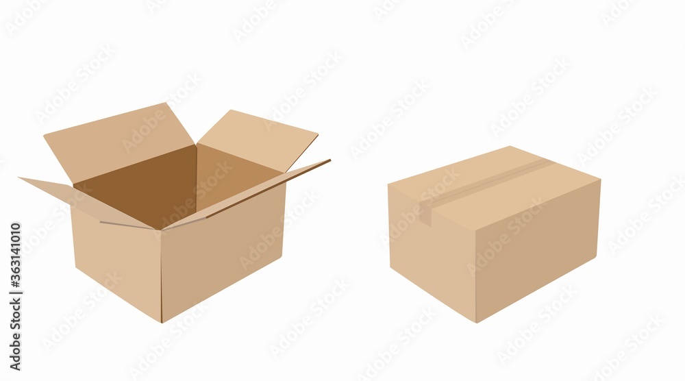 Vector Iolated Set of Carton Boxes, Opened and Closed Vector Iolated Set of Carton Boxes, Opened and Closed