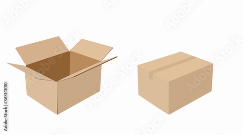 Vector Iolated Set of Carton Boxes, Opened and Closed
