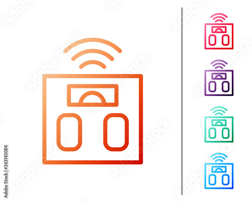 Red line Smart bathroom scales icon isolated on white background. Weight measure equipment. Internet of things concept with wireless connection. Set color icons. Vector.