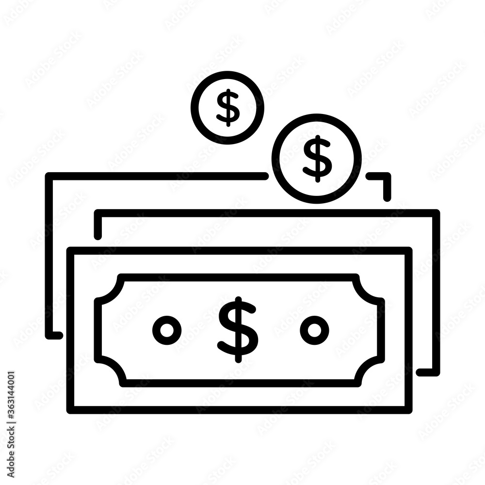 coin and bill dollar with arrows payment online line style coin and bill dollar with arrows payment online line style
