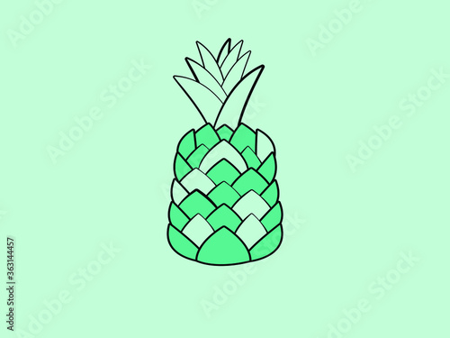 Vector illustration of a green pineapple with leaves.