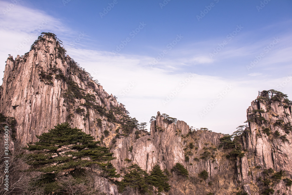 Wonderful and curious sea of clouds and beautiful Huangshan mountain landscape in China. 