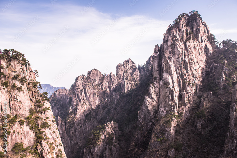 Wonderful and curious sea of clouds and beautiful Huangshan mountain landscape in China. 