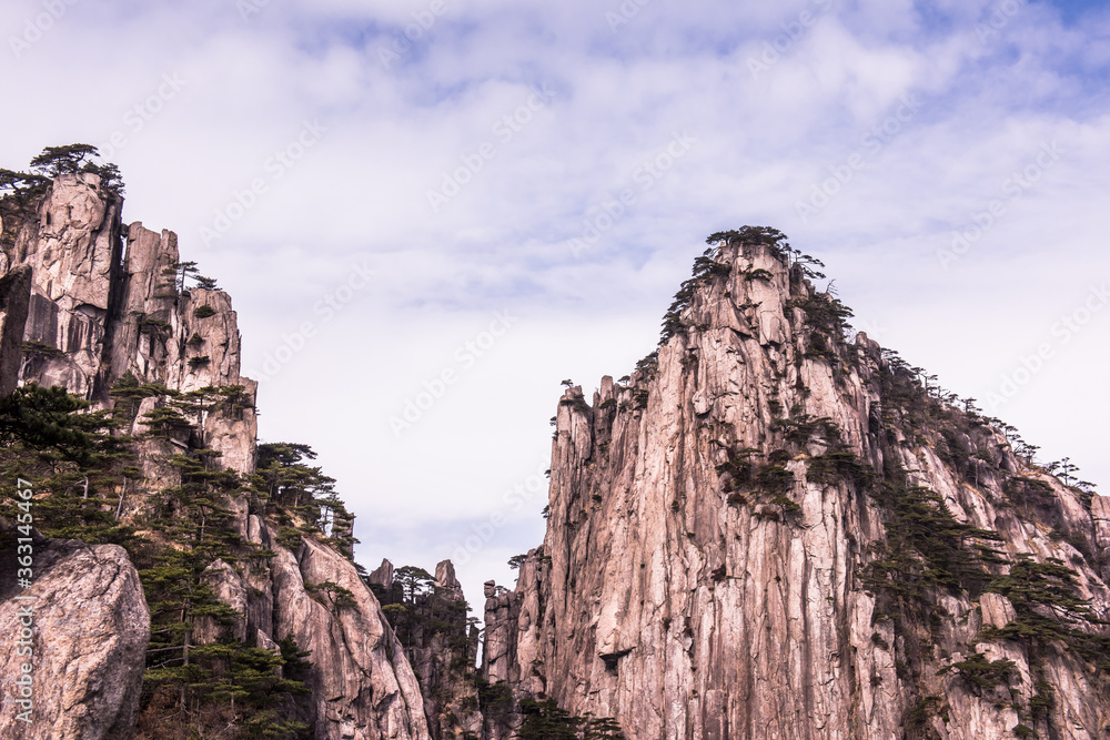Fototapeta premium Wonderful and curious sea of clouds and beautiful Huangshan mountain landscape in China. 
