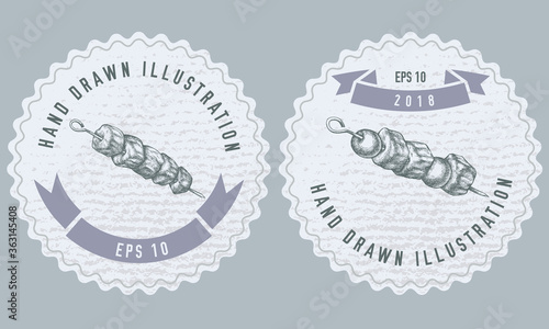 Monochrome labels design with illustration of kebab