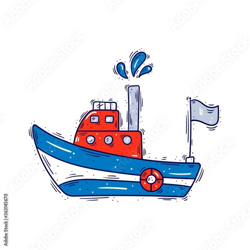 Fotografie, Tablou Vector illustration of a boat, hand drawn cartoon icon, isolated