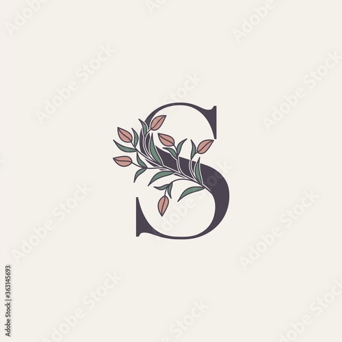 Ornate Initial Letter S logo icon  vector alphabet with flower and natural leaf designs