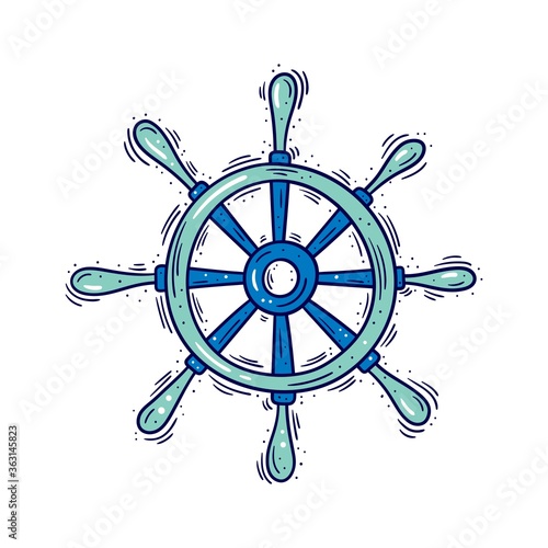 Vector illustration of a boat handwheel, hand drawn doodle icon, isolated