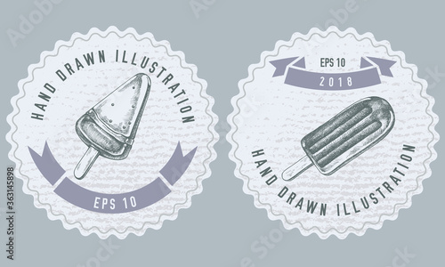 Monochrome labels design with illustration of popsicle ice cream