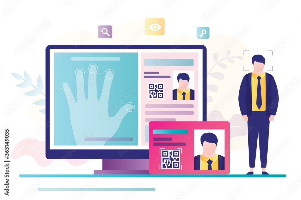 Сoncept of access control, fingerprint scanner. Online passport and biometric identifier Сoncept of access control, fingerprint scanner. Online passport and biometric identifier