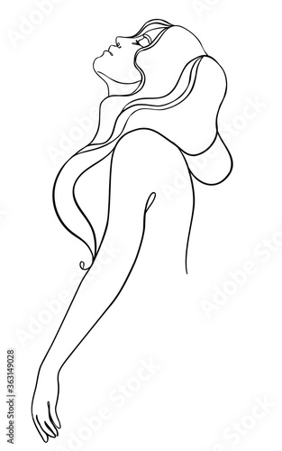 Abstract portrait of young pretty woman. Continuous one line drawing isolated on white. Vector illustration in simple modern style.