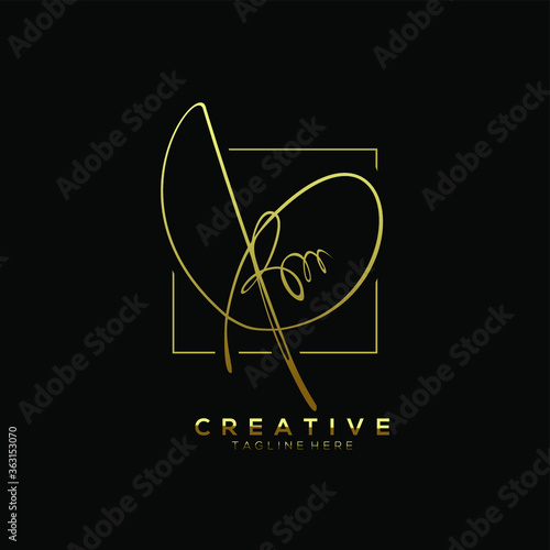 Stylish Gold Signature Letter G Logo Design with Square Line Frame