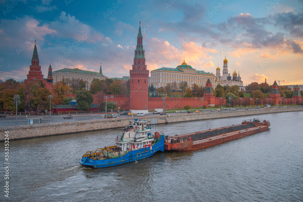 view of the Kremlin from the moscow river.