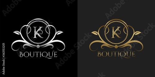 Luxury Logo Letter K Template Vector Circle for Restaurant, Royalty, Boutique, Cafe, Hotel, Heraldic, Jewelry, Fashion © simpenstock
