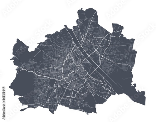 Vienna map. Detailed map of Vienna city poster with streets. Dark vector.