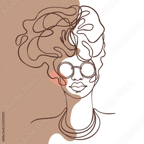Abstract portrait of young African American woman. Continuous one line drawin...