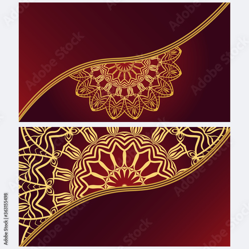 Vintage cards with Floral mandala pattern. Vector template. The front and rear side.