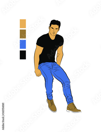 Color sketch of a seated man. Vector illustration of a man.