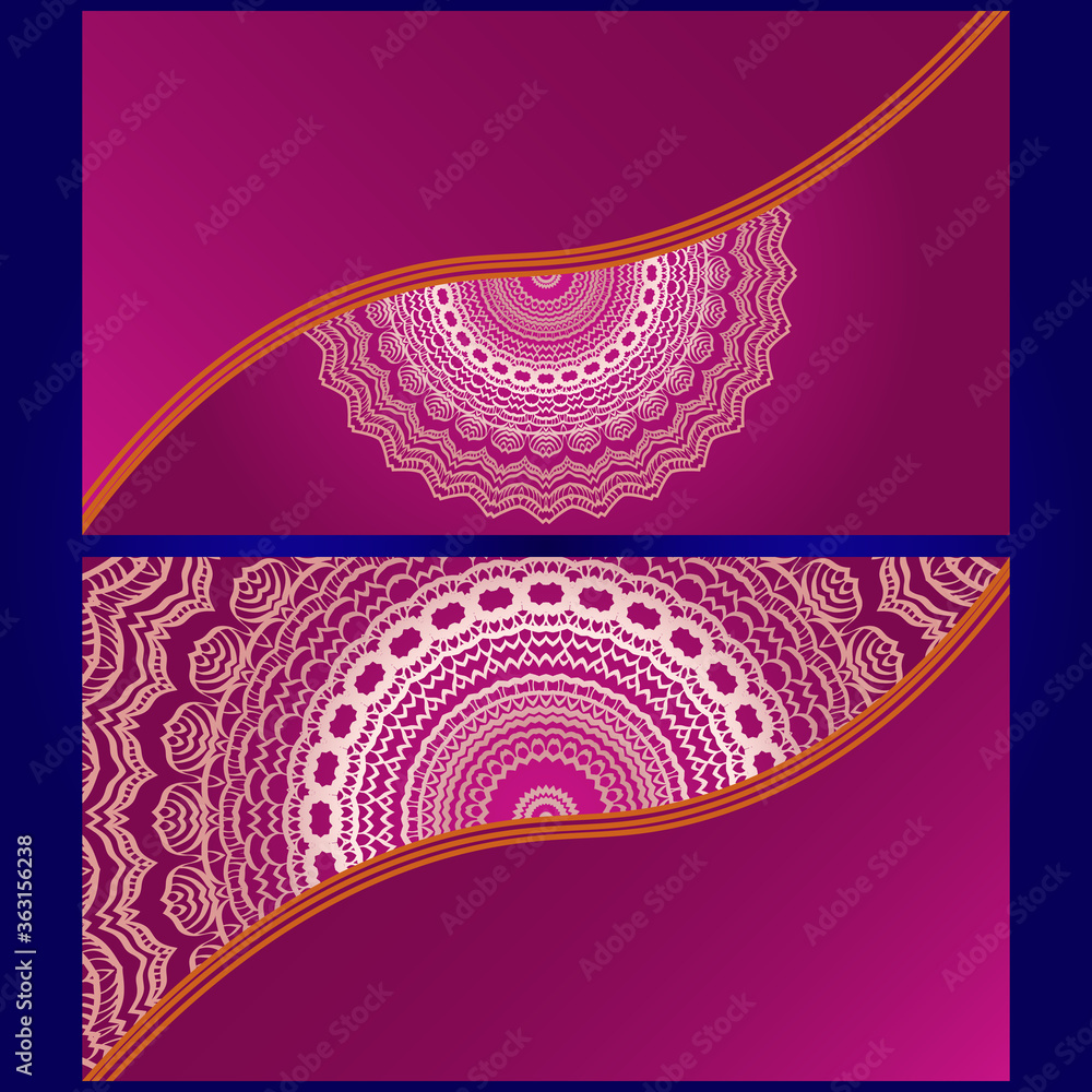 Invitation or Card template with floral mandala pattern. The front and rear side. Vector