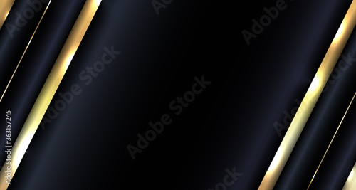 Banner web design abstract glowing gold metallic overlapping diagonal on blue background luxury style