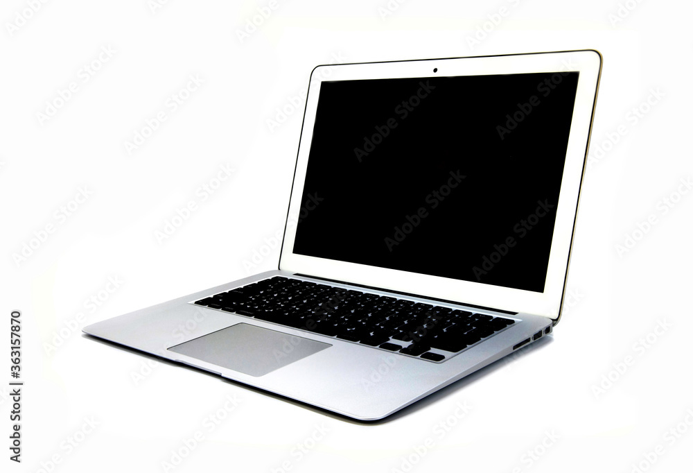 Laptop side corner Isolated white background Laptop side corner Isolated white background
