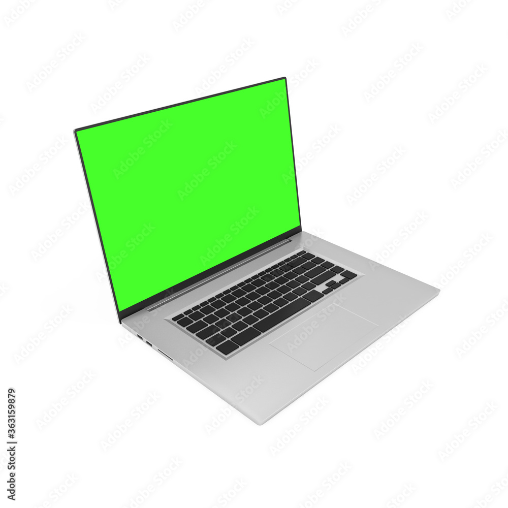 Modern laptop with green screen isolated on white background Modern laptop with green screen isolated on white background