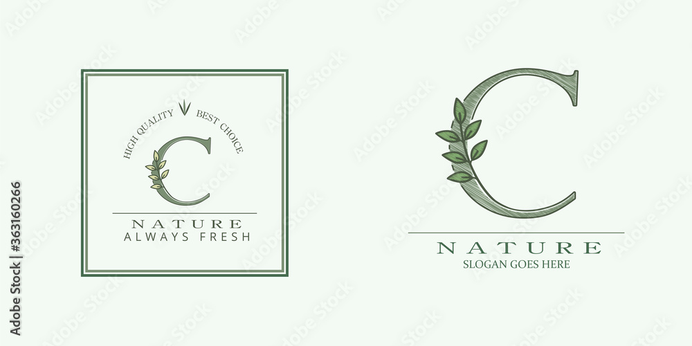 Nature Leaf Initial C Letter Logo, Vector design concept botanical for business identity Nature Leaf Initial C Letter Logo, Vector design concept botanical for business identity