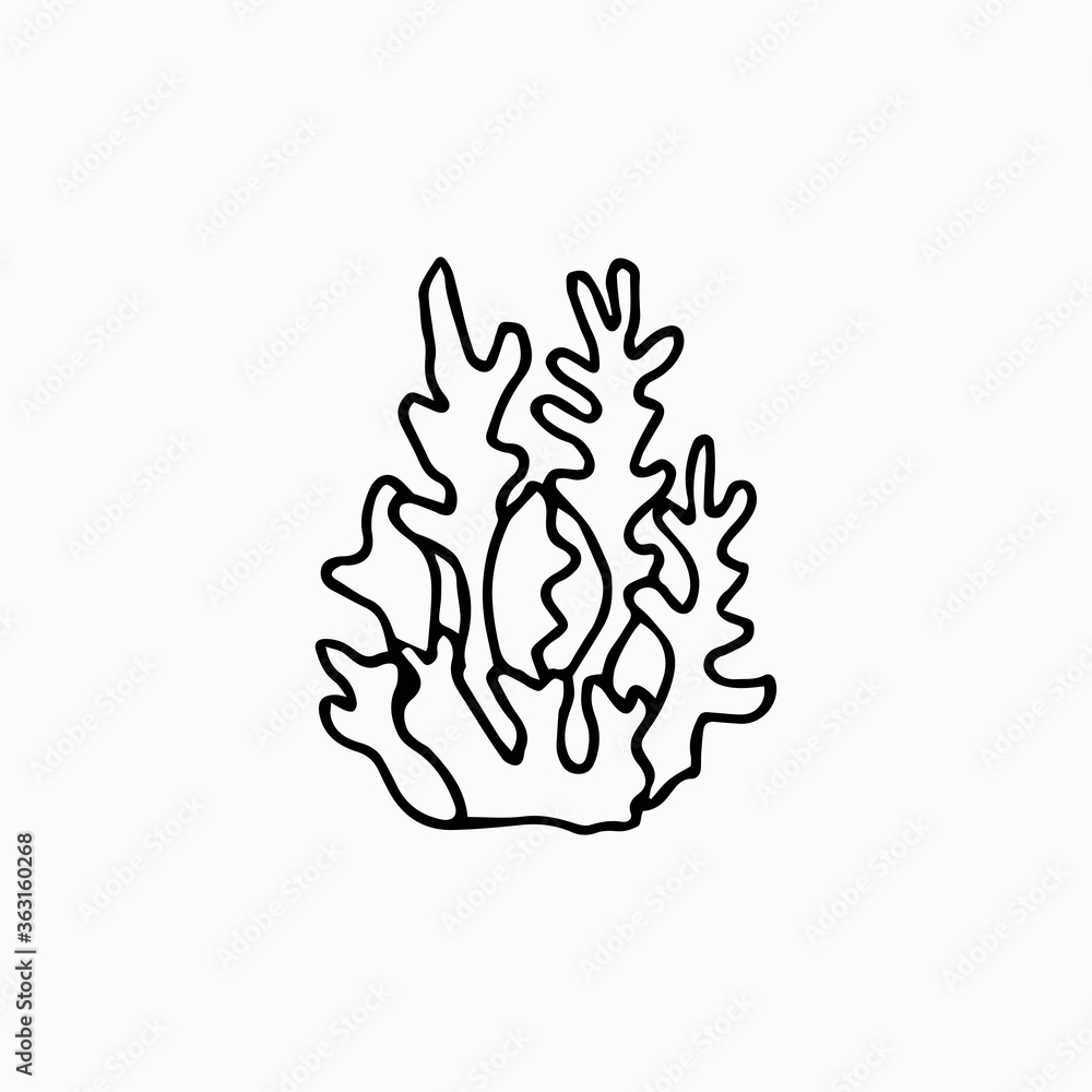 Vector sea coral isolated on white background. Outline vector illustration in doodle style. Freehand drawn icon. Web design. Coloring Vector sea coral isolated on white background. Outline vector illustration in doodle style. Freehand drawn icon. Web design. Coloring