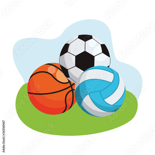 basketball with soccer and volleyball sports balls