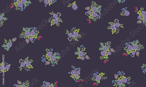 Seamless folk pattern in small wild flowers. Country style millefleurs. Floral meadow background for textile, wallpaper, pattern fills, covers, surface, print, gift wrap, scrapbooking, decoupage.