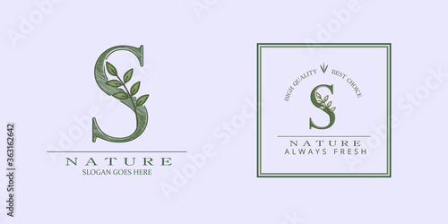 Nature Leaf Initial S Letter Logo, Vector design concept botanical for business identity