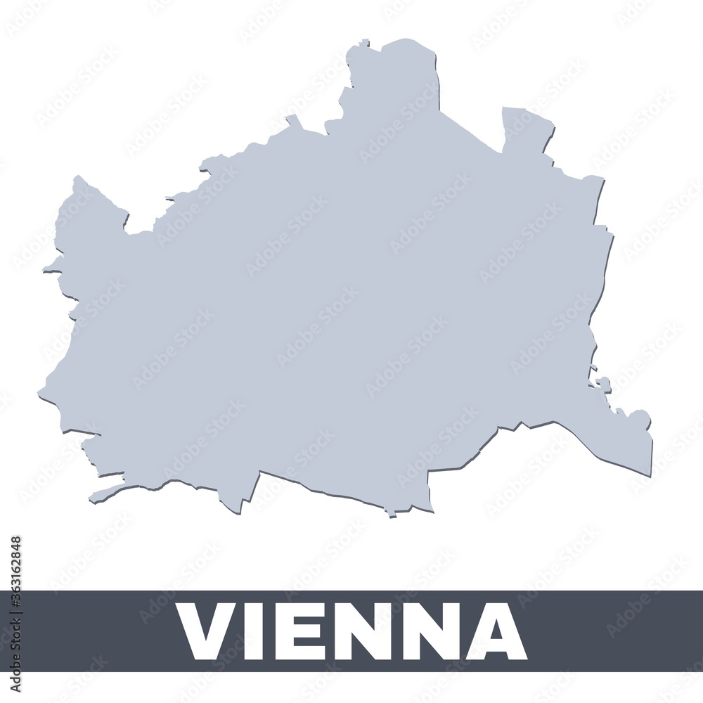 Vienna outline map. Vector map of Vienna city area borders with shadow